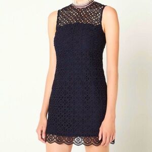 SANDRO Navy High Neck Lace Dress